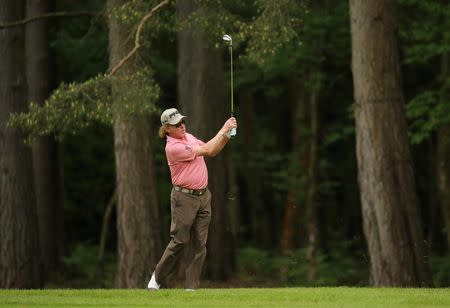 Spain's Miguel Angel Jimenez in action during the second round. BMW PGA Championship - Virginia Water, Surrey, England - 22/5/15. Reuters / Paul Childs