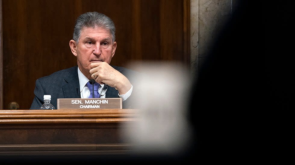 Senate Energy and Natural Resources Committee Chairman Joe Manchin (D-W.Va.) is seen during a nomination hearing on Tuesday, February 8, 2022 including nominee Laura Daniel-Davis to be an Assistant Secretary of the Interior.