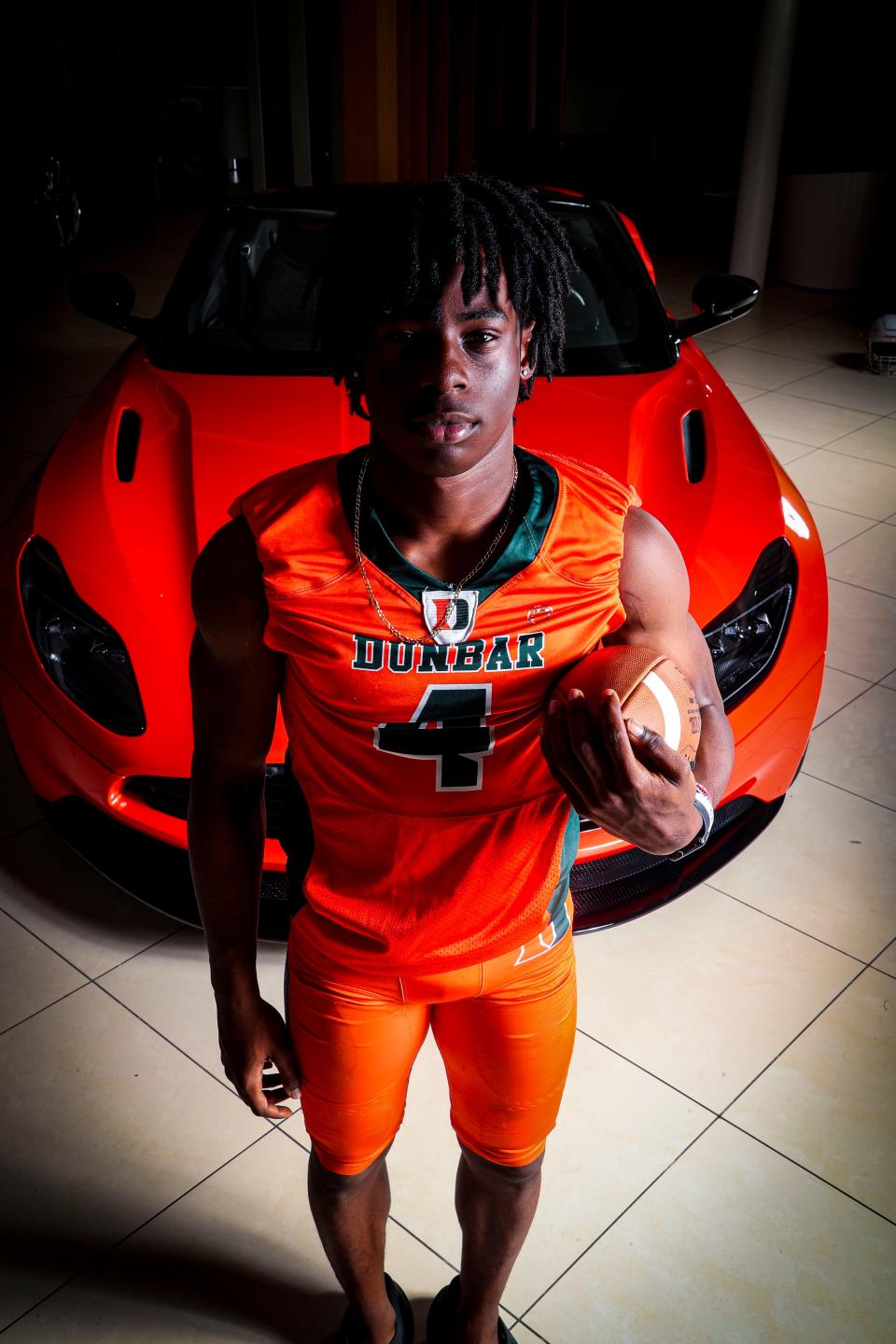 TJ Abrams, Dunbar, No. 9  recruit in the Naples Daily News and News-Press' Big 15 for 2022. Photos were taken on site at Naples Luxury Imports.