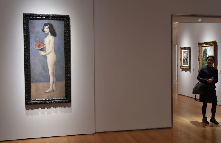 Pablo Picasso's "Young Girl With Basket of Flowers," pictured during a Christie's preview of the collection of Peggy and David Rockefeller in New York, which was sold in May 2018 for $115 million