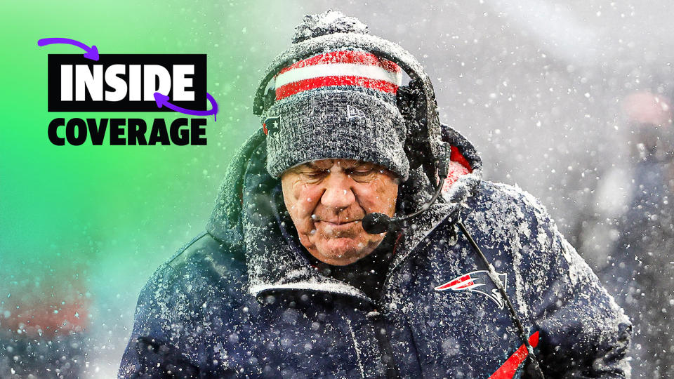 FOXBOROUGH, MA - JANUARY 7: Head coach Bill Belichick of the New England Patriots along the sidelines during their game against the New York Jets at Gillette Stadium on January 7, 2024 in Foxborough, Massachusetts.(Photo By Winslow Townson/Getty Images)