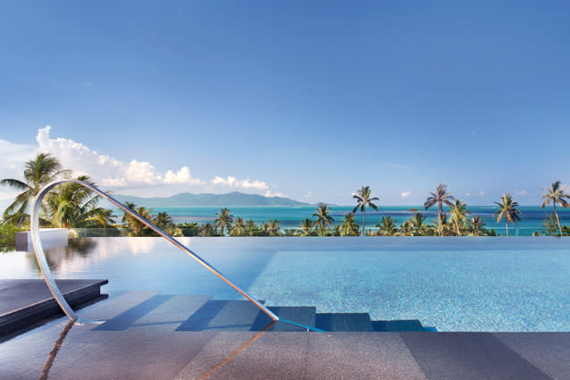 W Retreat Koh Samui, Koh Samui. Over 2,000ft long, the WET pool at W Retreat, Koh Samui looks out over swaying palms and the sparkling blue ocean. The hotel also has serene reflection pools that skirt the edges of the seating pods at WOO Bar and W- Lounge. (www.whotels.com/kohsamui)