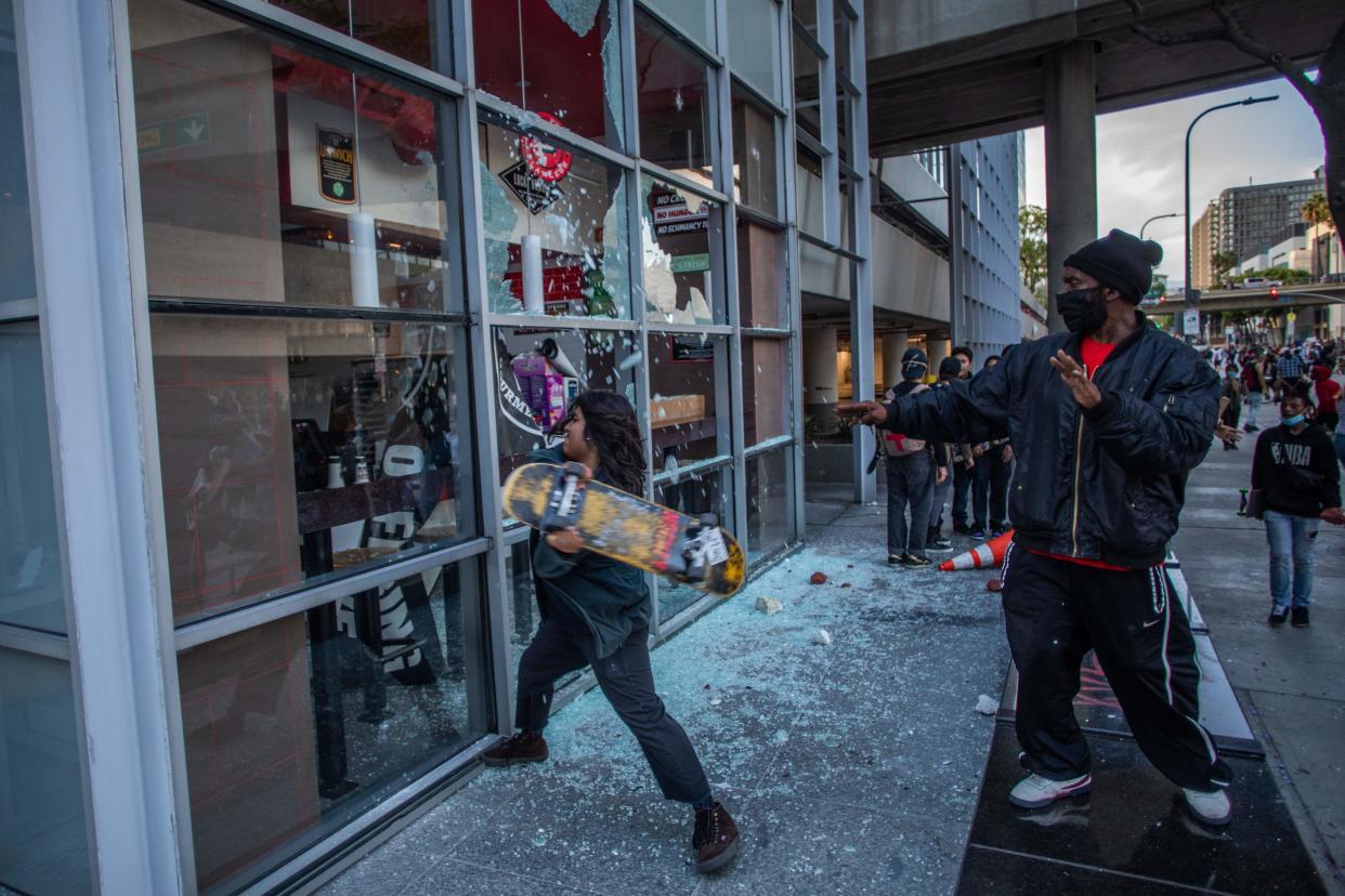 A restaurant in Los Angeles is vandalized during a protest against the death of George Floyd