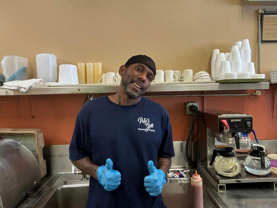 Cory Goode of Petersburg strikes a pose at Pete's Grill in Petersburg on July 16, 2024.