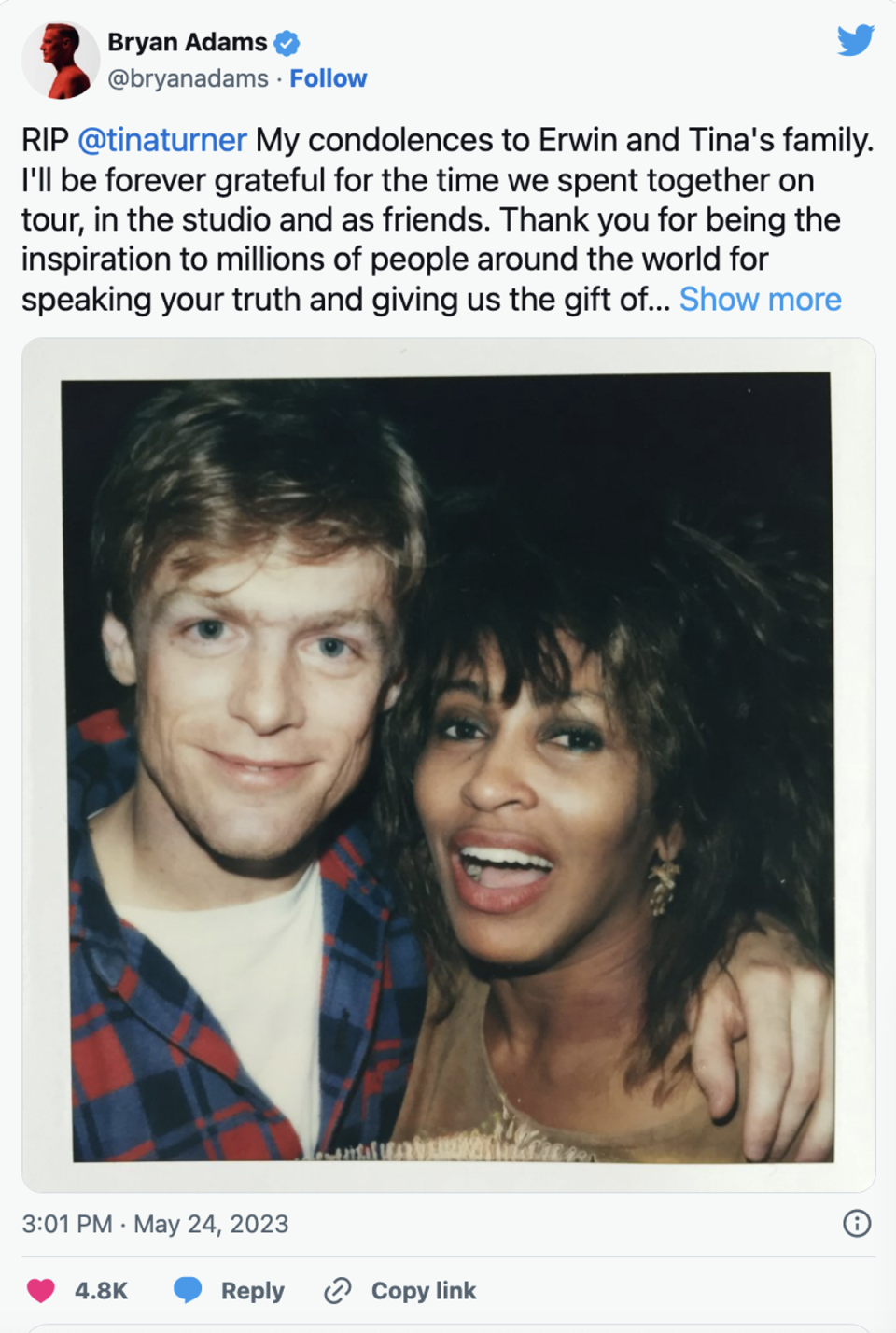 Bryan Adams and Tina Turner (Bryan Adams / Twitter)