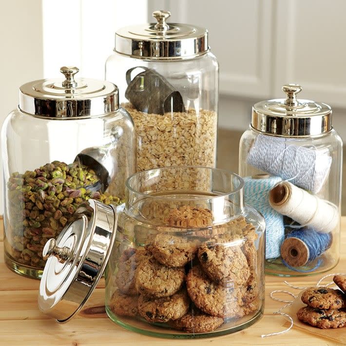 4) Williams Sonoma Glass Canisters Set of 3