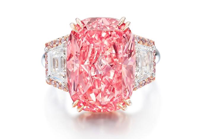 The Williamson Pink Star, shown here in an undated photo from Sotheby's, was auctioned off at $49.9 million in Hong Kong on Friday, Oct. 7, 2022, setting a world record for the highest price per carat for a diamond sold at auction.