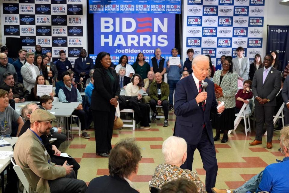 President Joe Biden visits his Wisconsin election campaign office Wednesday, March 13, 2024, in Milwaukee. (AP Photo/Jacquelyn Martin)