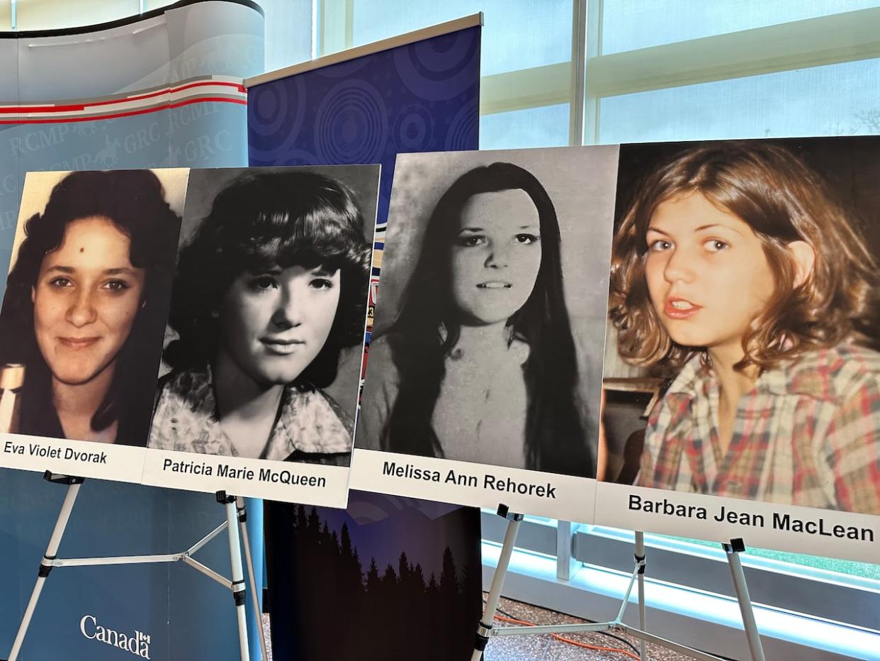Alberta RCMP said Friday the same killer is responsible for the deaths in the 1970s of Eva Violet Dvorak, Patricia Marie McQueen, Melissa Ann Rehorek and Barbara Jean MacLean. (Trevor Wilson/CBC - image credit)