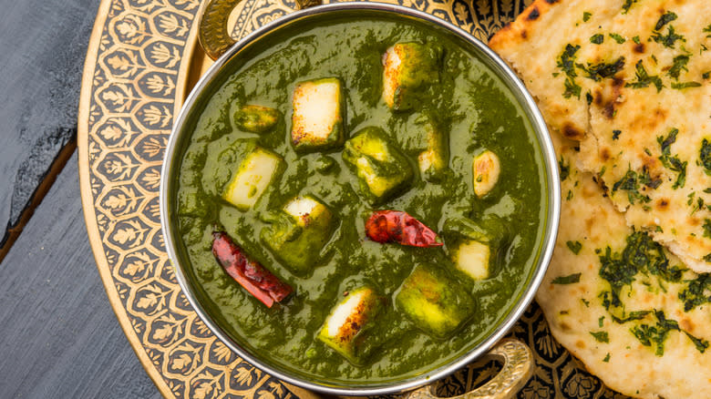 bowl of palak paneer curry