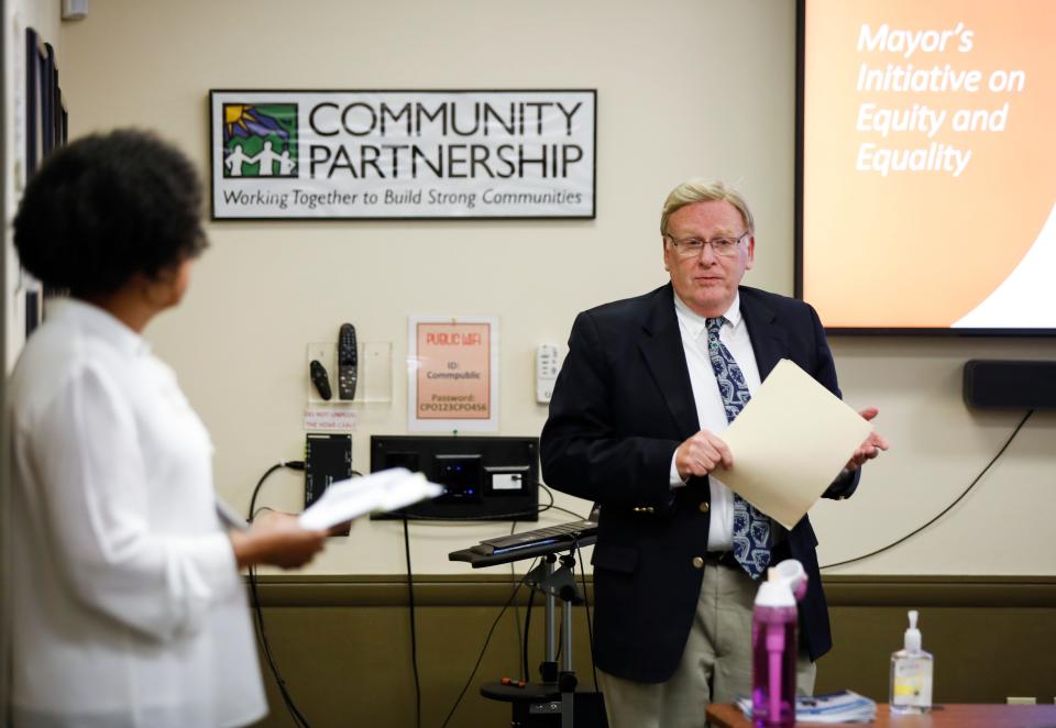 Springfield Mayor Ken McClure speaks at a press conference put on by Prosper Springfield to announce new goals to reduce poverty in Springfield on Thursday, Aug. 4, 2022.