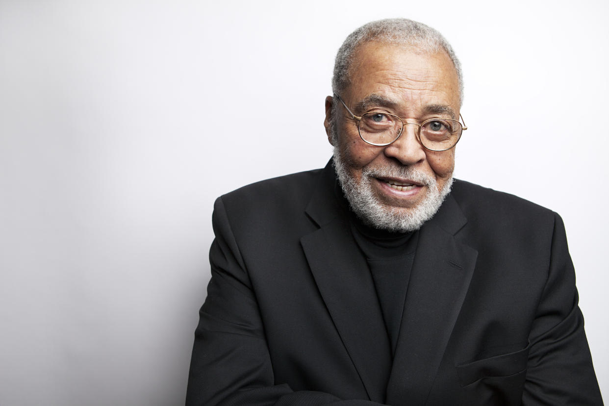 Actor James Earl Jones sits for a portrait at the Longacre Theatre in New York in 2014.