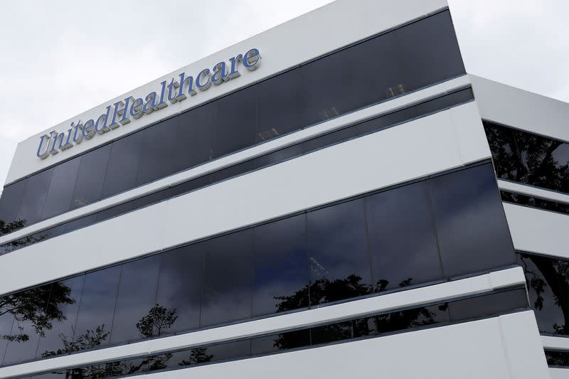 FILE PHOTO: The corporate logo of the UnitedHealth Group appears on the side of one of their office buildings in Santa Ana, California