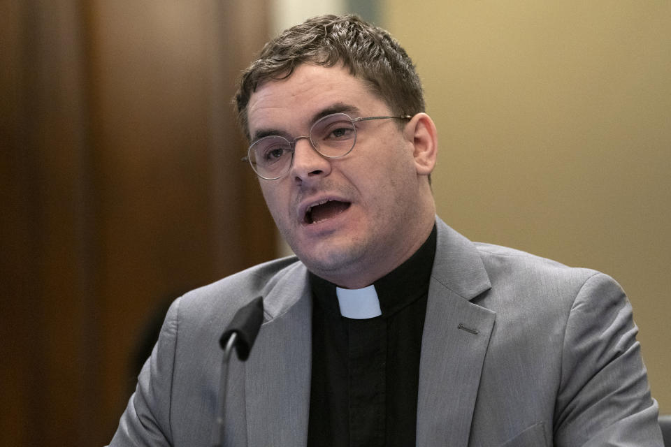 The Rev. Bob Lee testifies during a House Committee on Natural Resources, Subcommittee on National Parks, Forests, and Public Lands hearing on Capitol Hill in Washington, Tuesday, July 21, 2020, to consider bills to remove Confederate statues. (AP Photo/Carolyn Kaster)