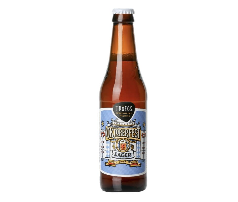 <p><strong>Hershey, Pennsylvania</strong></p><p><strong>Style:</strong> Lager</p><p>Oktoberfest is a new beer from <a href="https://troegs.com/beer/oktoberfest-lager/" rel="nofollow noopener" target="_blank" data-ylk="slk:Tröegs;elm:context_link;itc:0;sec:content-canvas" class="link ">Tröegs</a> and, according to the brewery, the result is “toasty, crisp, festive.” The beer comes out of the bottle a warm sienna color. It has a clean, crisp, malty aroma. Drinking it, you get malted grains, caramel in the middle, and a dry finish. </p><p><strong>ABV:</strong> 6.1%</p>