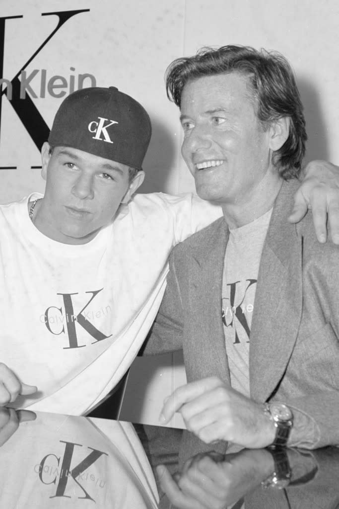 Calvin Klein posing with Mark Wahlberg during a promotional event for Klein, signing underwear for fans at the Macy’s in Union Square on Dec. 16, 1992, in San Francisco. - Credit: Timothy Shonnard