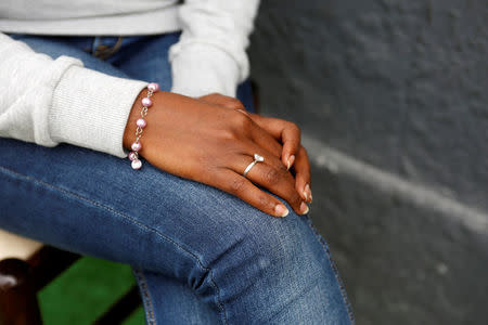 The hands of Eritrean migrant Ruta Fisehaye are seen as she poses for a photograph in Catania, Italy, May 11, 2016. REUTERS/Antonio Parrinello