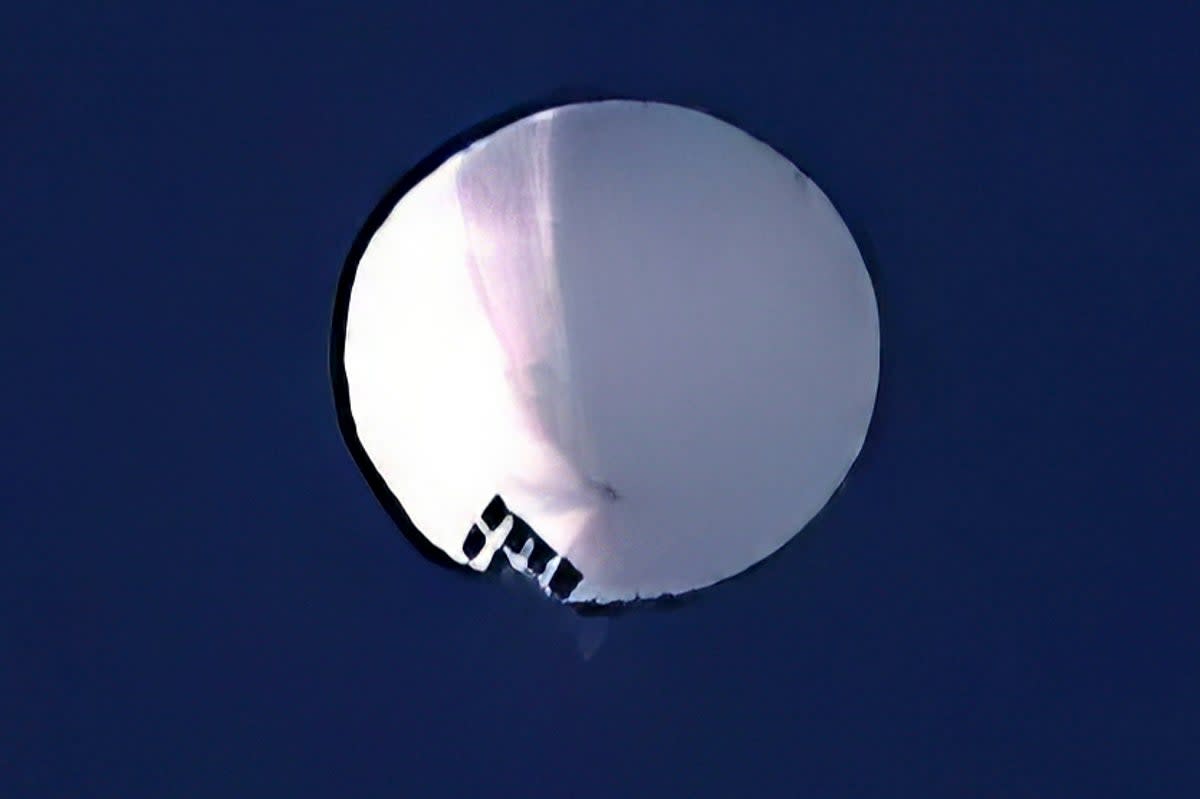 A high-altitude balloon floats over Billings, in the western US state of Montana, on February 1  (Larry Mayer / The Billings Gazette via AP)