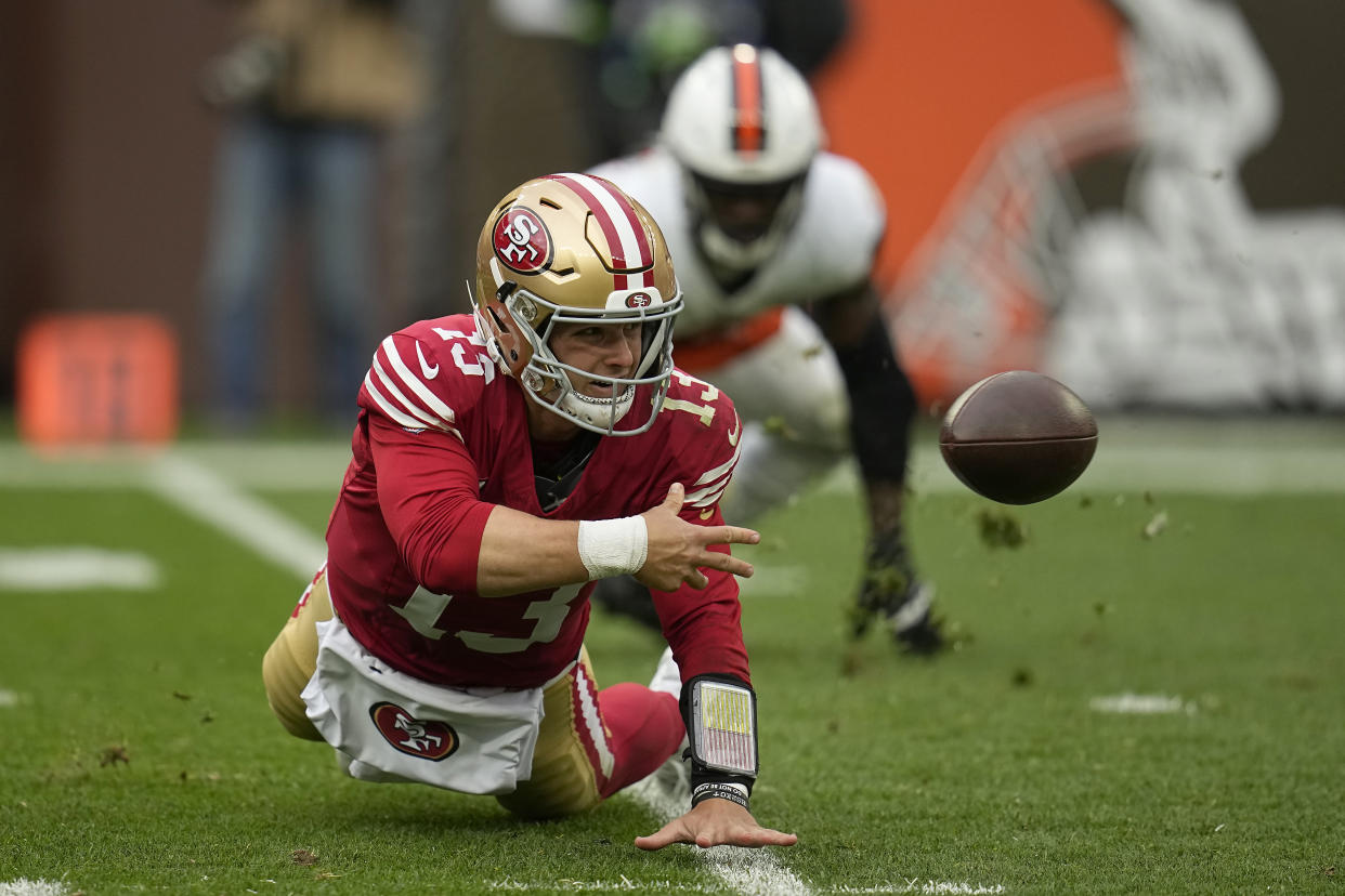 Brock Purdy had a difficult day in his first loss as San Francisco's starter. (AP Photo/Sue Ogrocki)