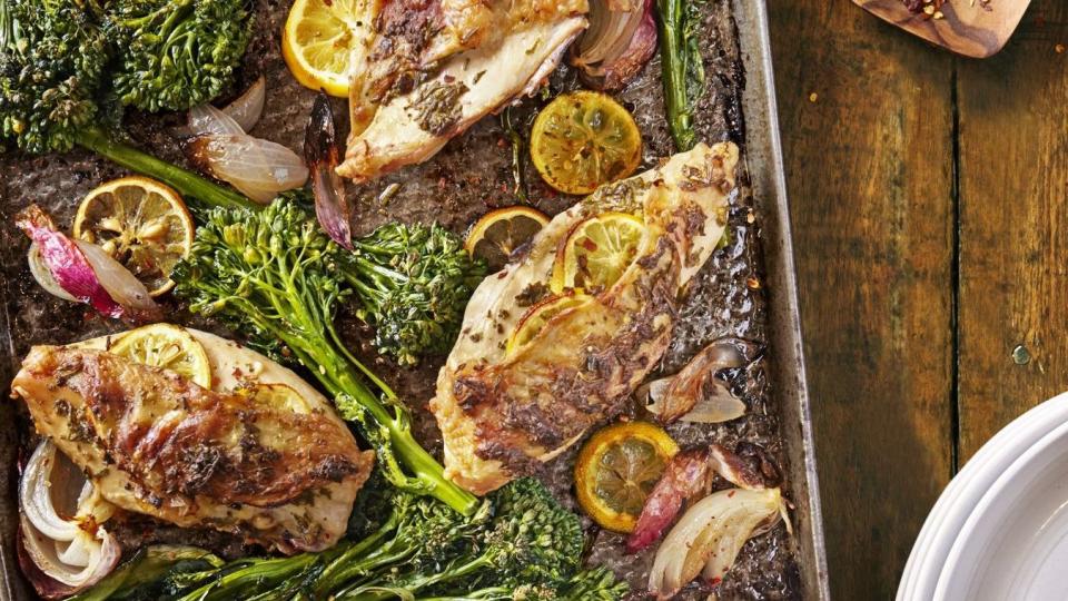 fall recipes lemon rosemary chicken with roasted broccolini