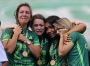 Football Soccer - Chapecoense v Palmeiras - Charity match - Arena Conda, Chapeco, Brazil, 21/1/17. Relatives of players of Brazilian soccer team Chapecoense, who perished in a plane crash, react before a charity match between Chapecoense and Palmeiras. REUTERS/Paulo Whitaker