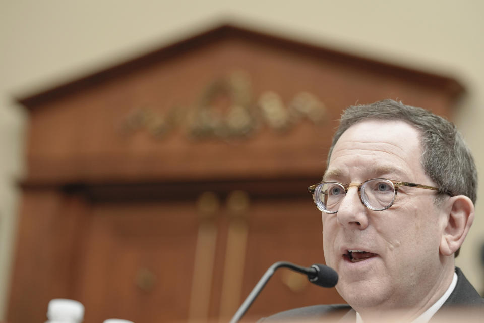 Northwestern University President Michael Schill testifies during a hearing of the House Committee on Education and the Workforce regarding pro-Palestinian protests on college campuses on Capitol Hill, Thursday, May 23, 2024, in Washington. (AP Photo/Mariam Zuhaib)