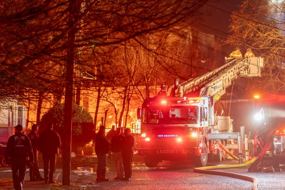 Firefighters are battling a massive blaze Wednesday evening at a mattress warehouse on the 600 Block of Nassau Street.