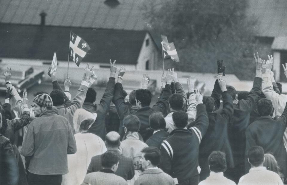 Demonstrators in Quebec protest Queen Elizabeth's arrival in 1964