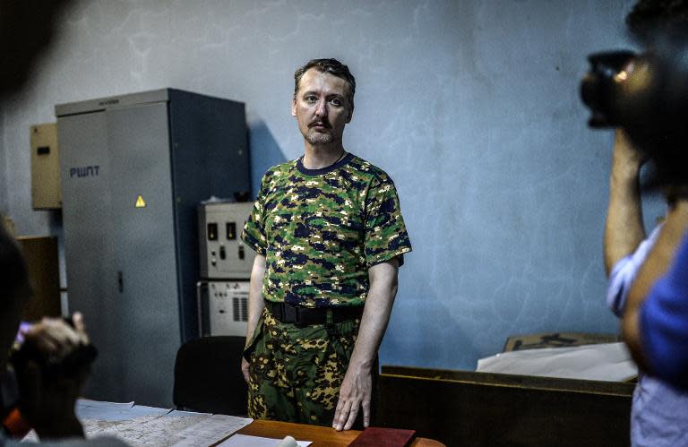 File picture dated July 28, 2014 shows Igor Strelkov, the military commander of the self-proclaimed "Donetsk People's Republic", delivering a press conference in Donetsk, eastern Ukraine