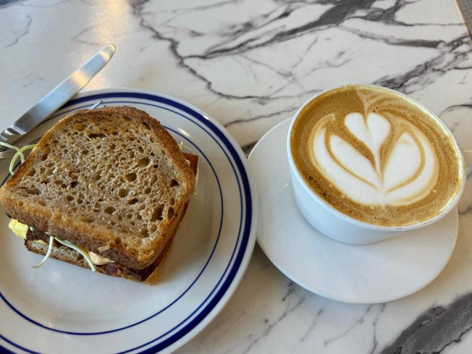 The Classic Sando and honey almond latte at Pennant Coffee