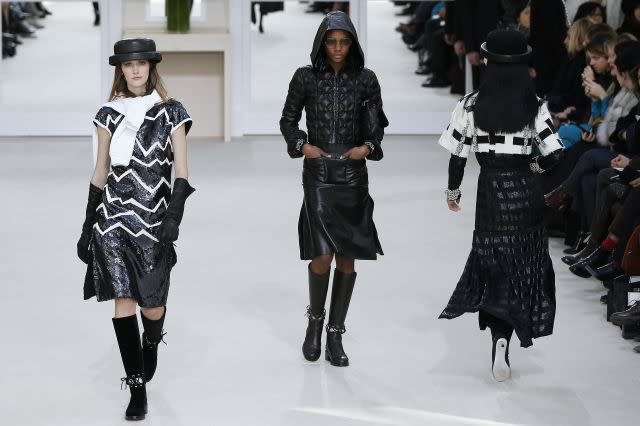 Models present creations for Chanel during the 2016-2017 fall/winter ready-to-wear collection fashion show on March 8, 2016 in Paris