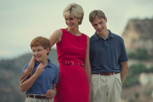 <p>Daniel Escale/Netflix</p> Elizabeth Debicki in character as Princess Diana in The Crown on Netflix