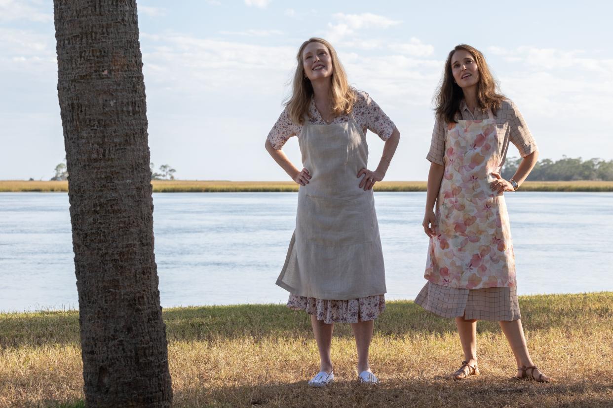 Julianne Moore as Gracie Atherton-Yoo and Natalie Portman as Elizabeth Berry in "May December."