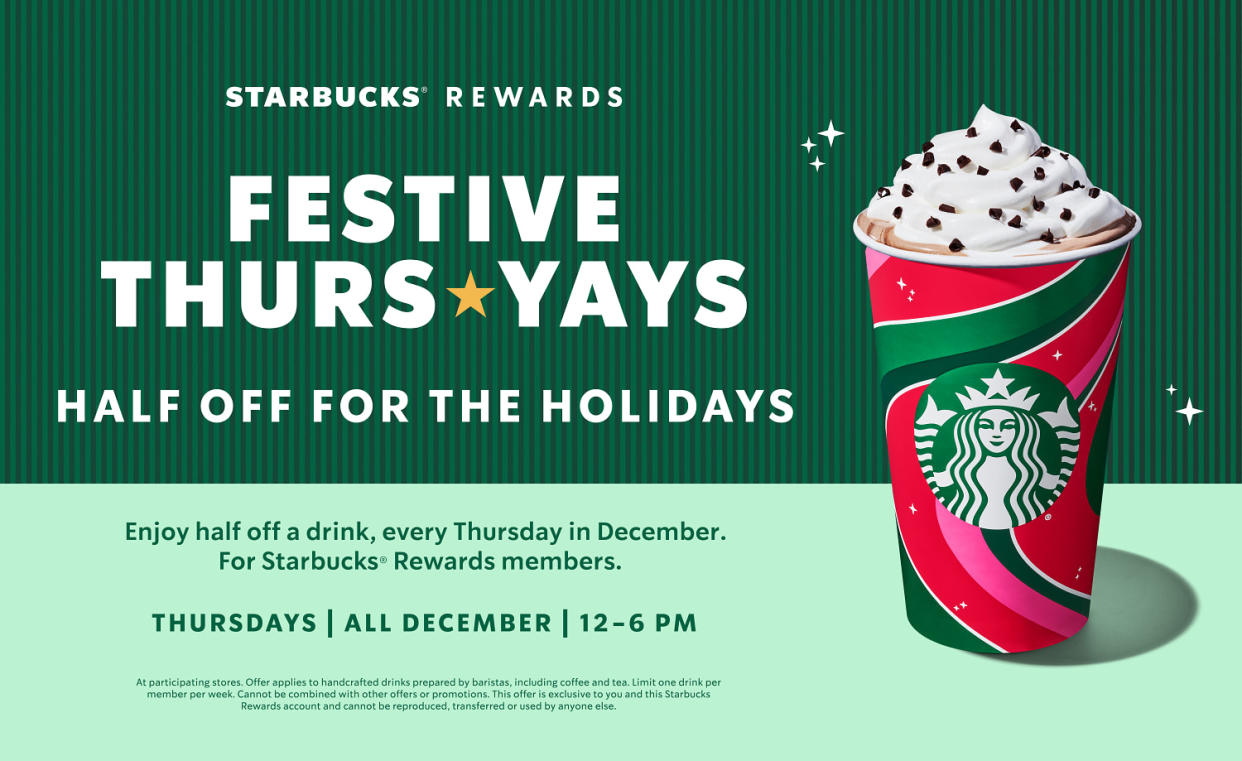 Starbucks is offering half off drinks every Thursday for the rest of