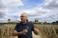 Fabien Teitgen, technical director of the of the Château Smith-Haut-Lafitte estate, explains the conditions of this historically hot summer in Martillac, south of Bordeaux, southwestern France, Monday, Aug. 22, 2022. Teitgen said wine producers “must adapt” to the effects of climate change. (AP Photo/Francois Mori)