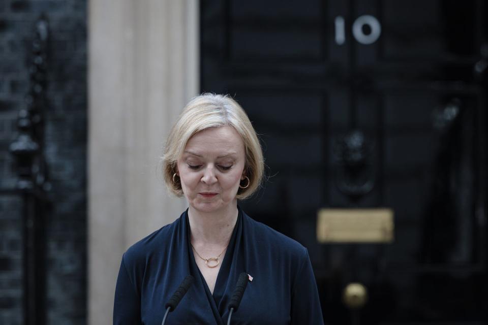 london, england   october 20 prime minister liz truss delivers her resignation speech at downing street on october 20, 2022 in london, england liz truss has been the uk prime minister for just 44 days and has had a tumultuous time in office her mini budget saw the gbp fall to its lowest ever level against the dollar, increasing mortgage interest rates and deepening the cost of living crisis she responded by sacking her chancellor kwasi kwarteng, whose replacement announced a near total reversal of the previous policies yesterday saw the departure of home secretary suella braverman and a chaotic vote in the house of commons chamber photo by rob pinneygetty images