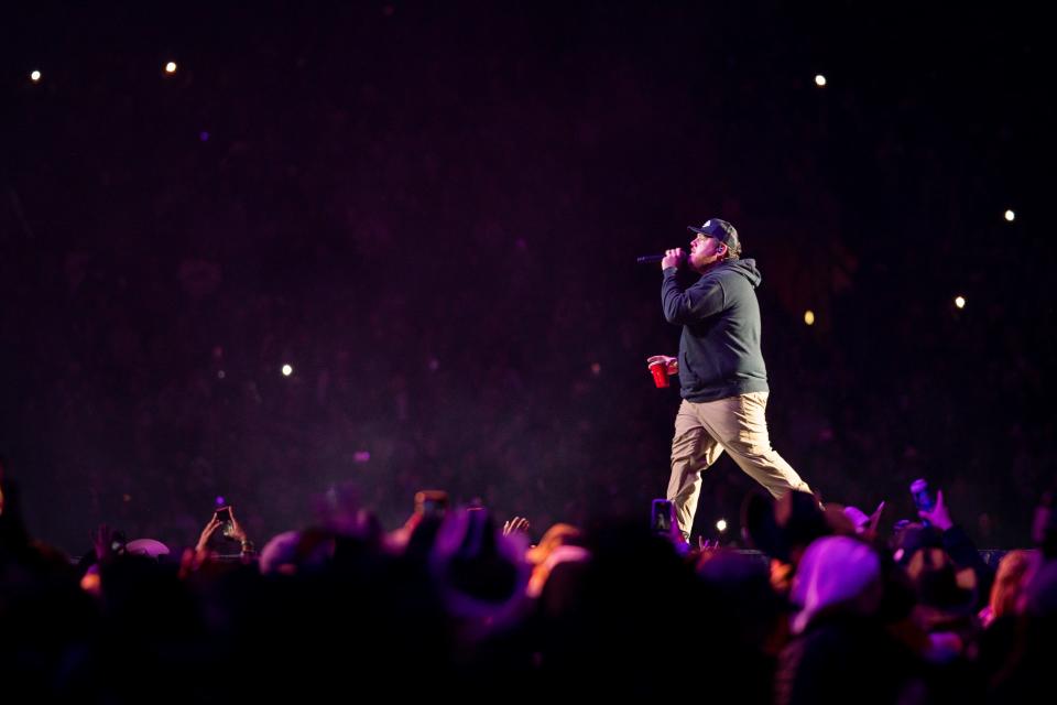 Luke Combs performs at Empower Field at Mile High in Denver, Colo., Saturday, May 21, 2022. The show kicked off Combs’ first-ever headlining stadium tour.