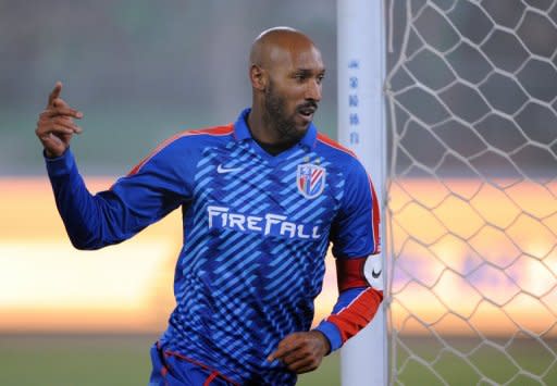 Shanghai Shenhua's Nicolas Anelka, seen here on March 16, could leave the team following disagreements regarding who will be named as the club's new coach, according to reports on May 22