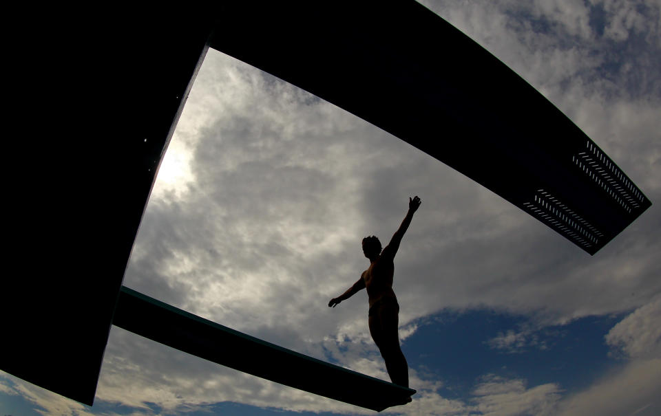 FORT LAUDERDALE, FL - MAY 09: Francois Imbeau Dulac of Canada dives during training at the Fort Lauderdale Aquatic Center one day ahead of the AT&T USA Diving Grand Prix on May 9, 2012 in Fort Lauderdale, Florida. (Photo by Al Bello/Getty Images)