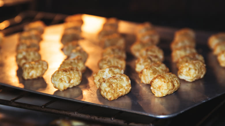 Cooking Tater Tots on sheet pan in oven
