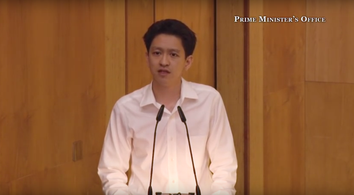 Li Shengwu deliving a eulogy at the funeral of Lee Kuan Yew in March 2015. Screenshot from YouTube