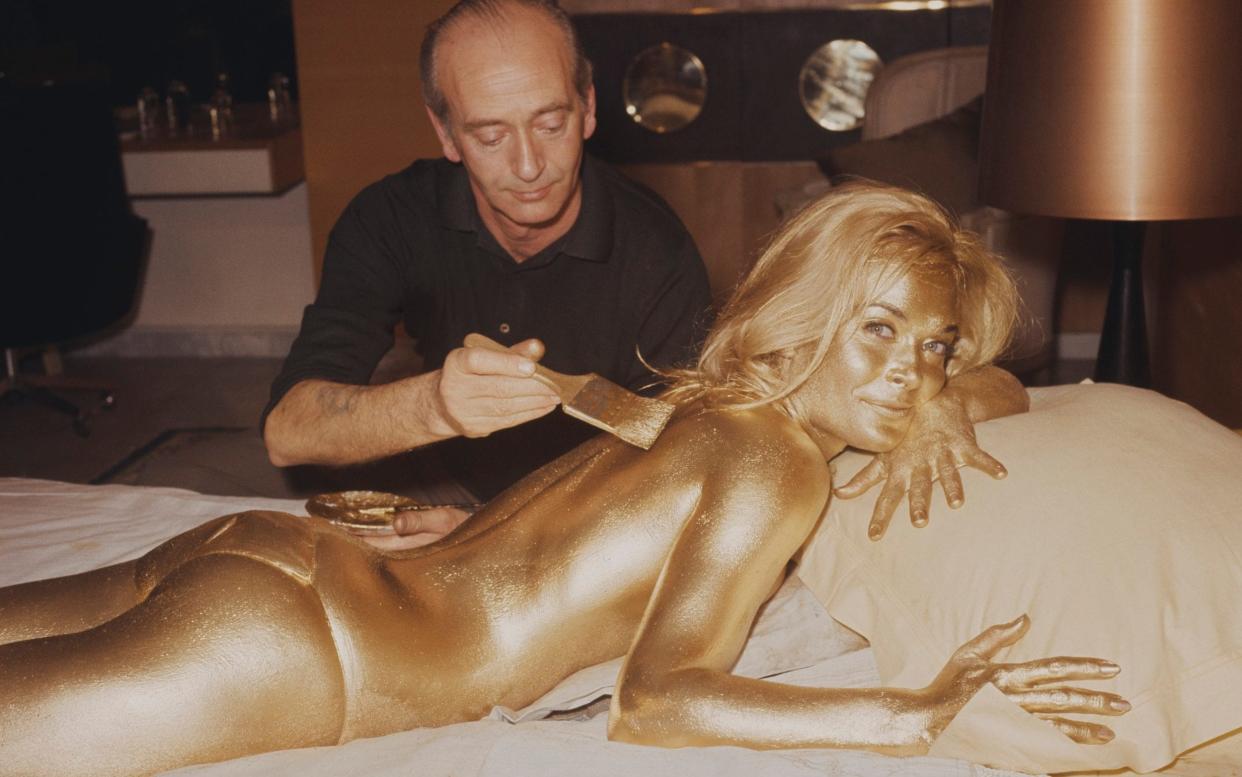 Shirley Eaton on the set of Goldfinger