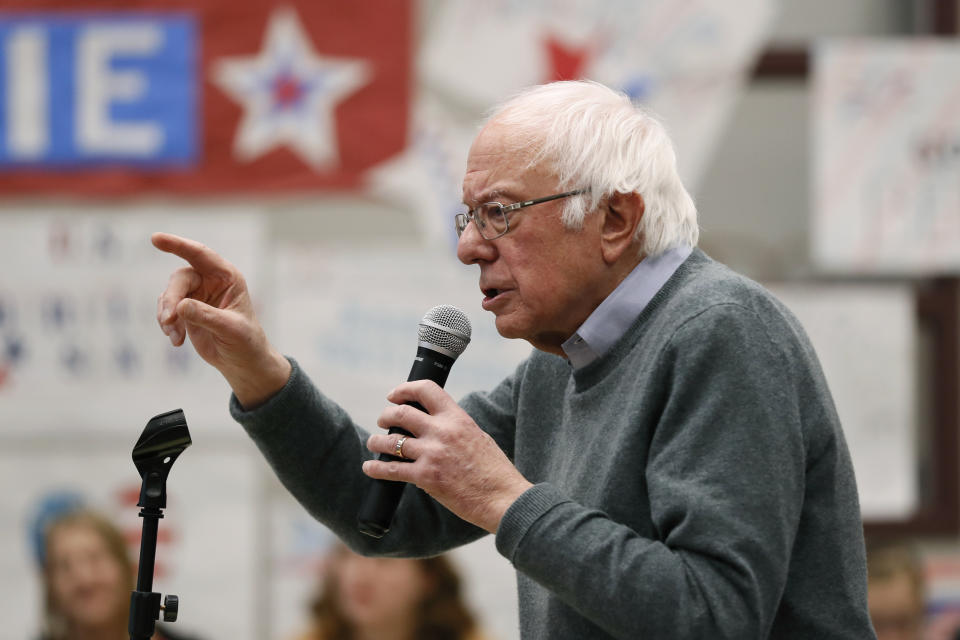 Democratic presidential candidate Sen. Bernie Sanders, I-Vt., speaks during a town hall meeting, Sunday, Dec. 15, 2019, in Keokuk, Iowa. (AP Photo/Charlie Neibergall)