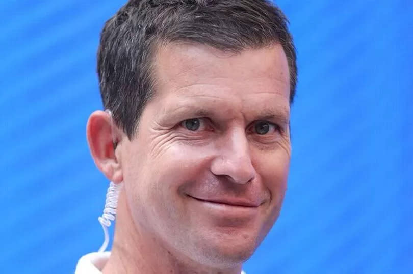 British retired professional tennis player Tim Henman is seen following the Womena€TMs Singles round of 16 match between Emma Raducanu of the United Ki