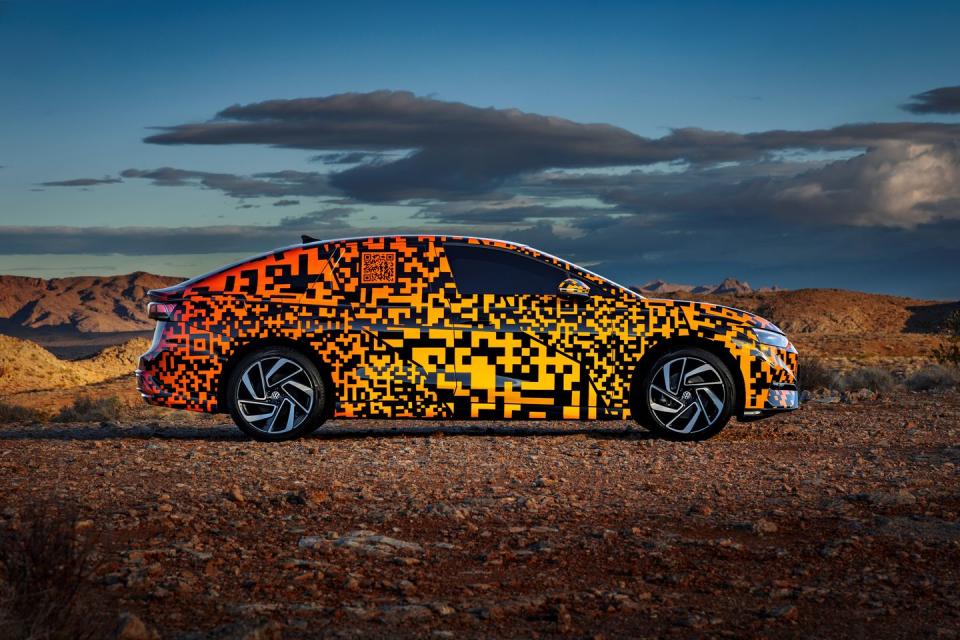 volkswagen id7 sedan with electroluminescent camouflage side
