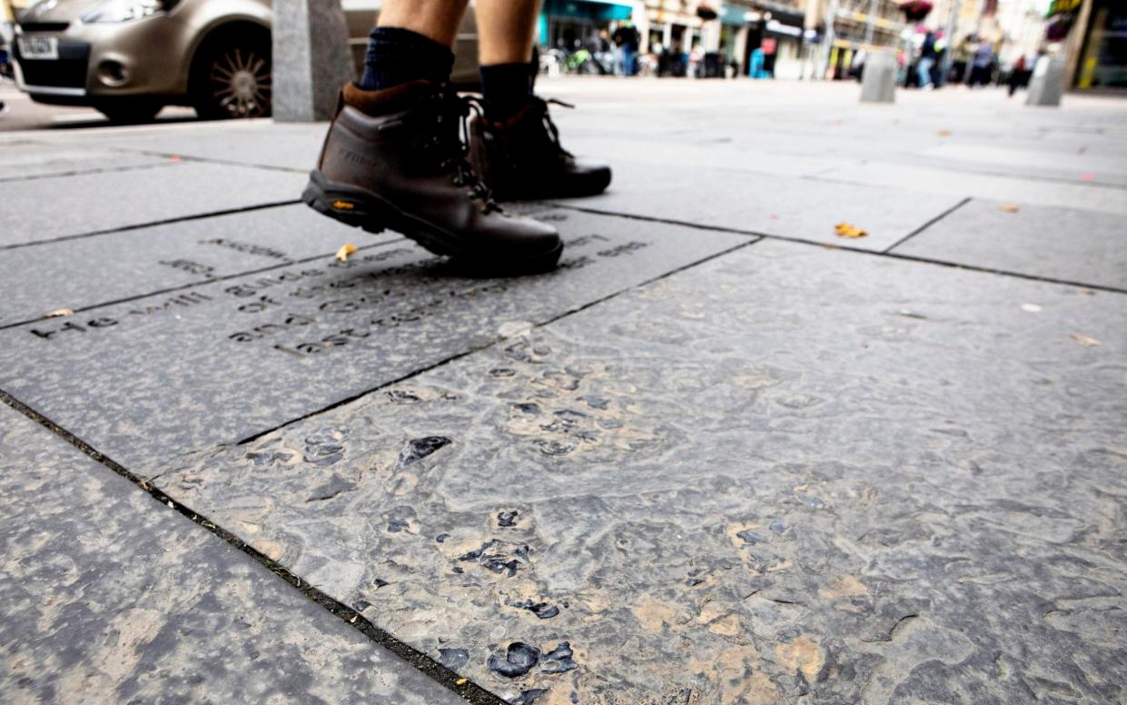 The remains of ancient fish dating to around 385 million years ago were spotted in the pavement - outside a council office