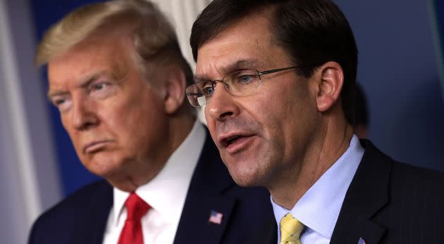 U.S. Secretary of Defense Mark Esper speaks during a news briefing with President Donald Trump at the White House on March 18, 2020. (Photo: Alex Wong via Getty Images)