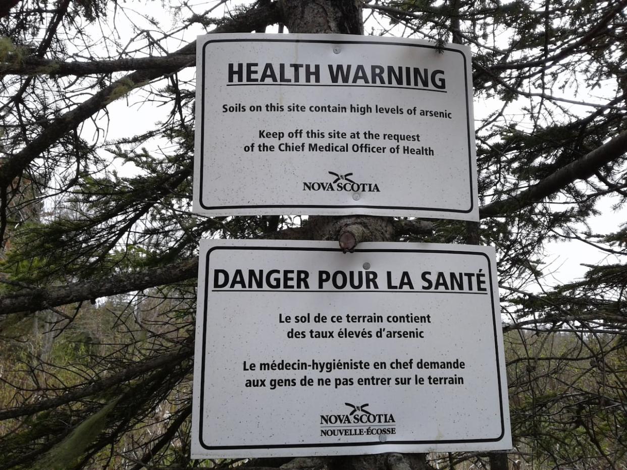 A sign posted in a former gold mining district in Dartmouth, N.S.  (Joshua Kurek - image credit)