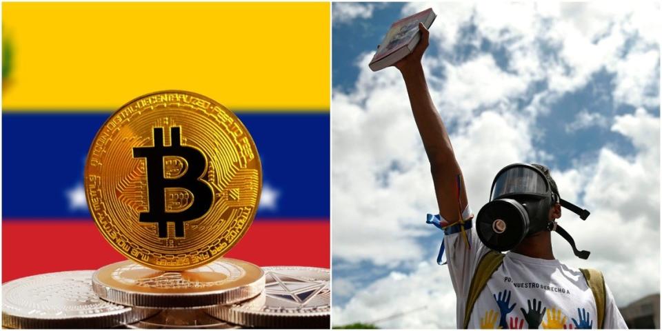 Bitcoin trading volumes in Venezuela have hit another all-time high as the country's political, social, and economic crisis continues to worsen. | Source: Shutterstock (i), Marvin RECINOS / AFP (ii). Image Edited by CCN.