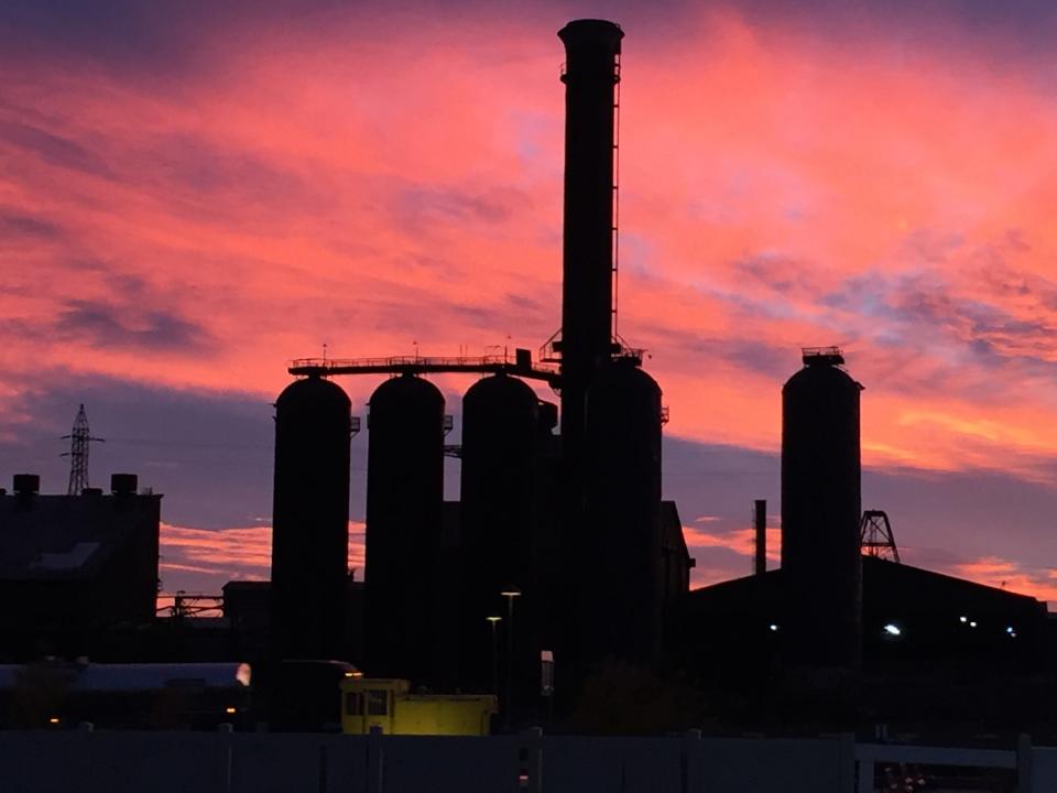 The EVRAZ Rocky Mountain Steel mill at sunrise, Oct. 14, 2020